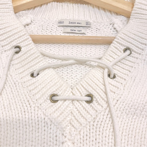 ZARA KNIT WOMENS ITALIAN YARN SWEATER  CHUNKY KNIT LACE UP - Picture 8 of 8